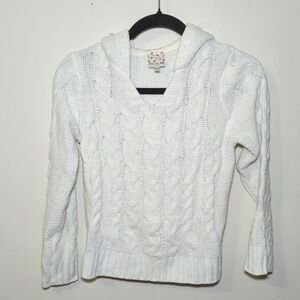 Belle Du Jour White Cable Knit Hooded Sweater Chenille Girls Size L